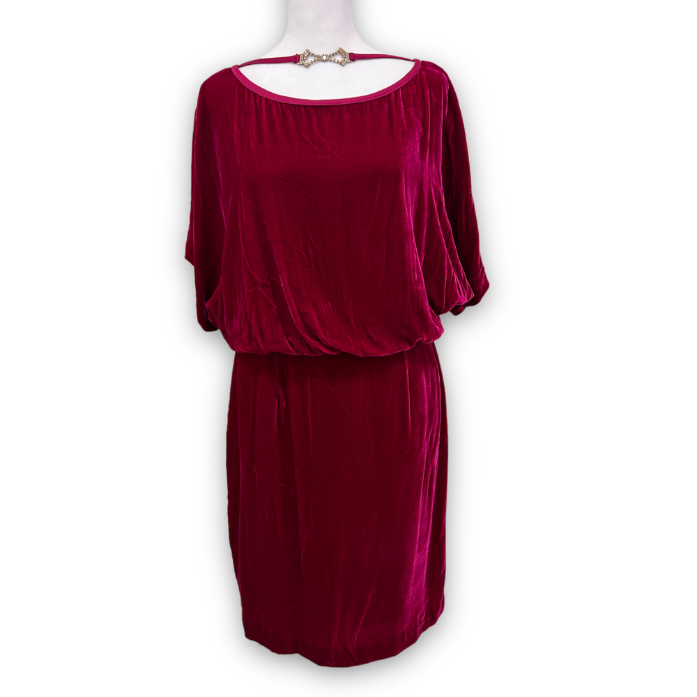Copied - Trina Turk Silk Velvet Flutter Sleeve Dress With Diamond Bow Size 4